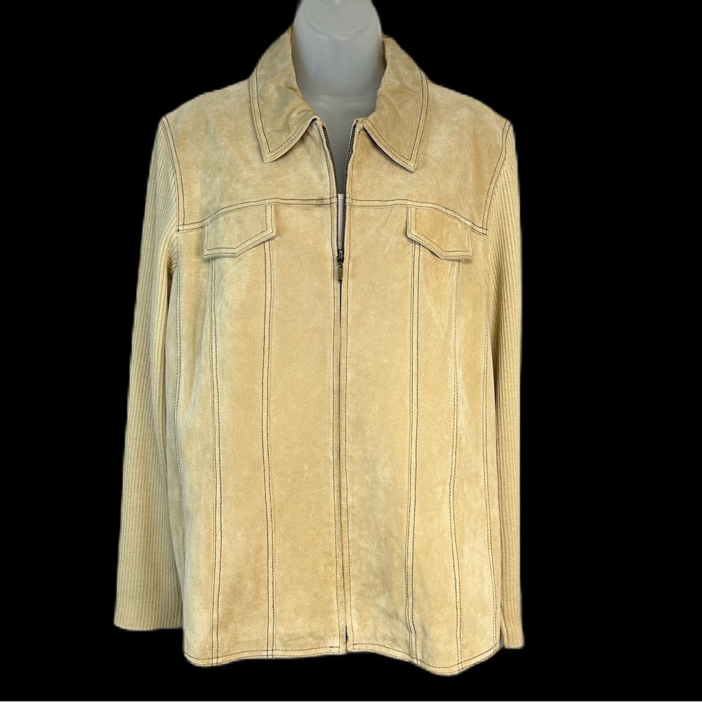Coldwater Creek Suede Jacket Shacket Wool Blend Knit Sleeves Country Festival‎